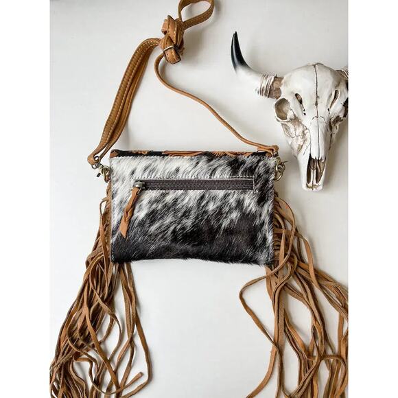 Cassie Western Tooled Leather Cowhide Fringe Crossbody Turquoise - Picture 3 of 5